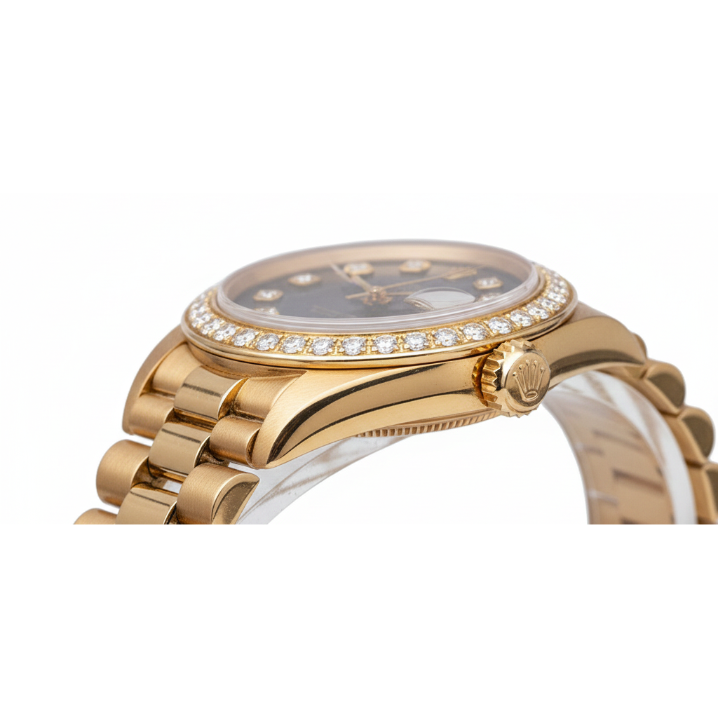 Rolex President Style Watch Blue Diamond Dial Bezel Datejust Yg