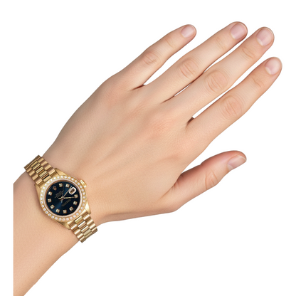 Rolex President Style Watch Blue Diamond Dial Bezel Datejust Yg P2