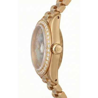 Rolex Presidential Style Lady Watch yg Mop Roman Dial Diamond Bezel