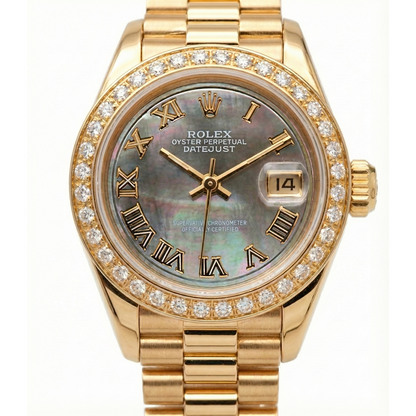Rolex Presidential Style Lady Watch yg Mop Roman Dial Diamond Bezel
