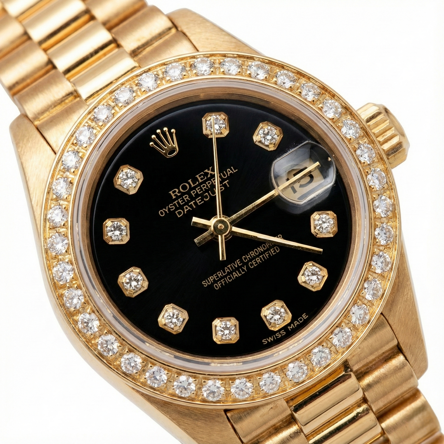Rolex Presidential Style Watch Black Diamond Dial Bezel yg Datejust