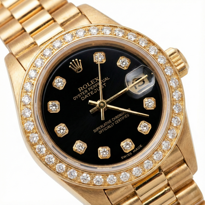 Rolex Presidential Style Watch Black Diamond Dial Bezel yg Datejust