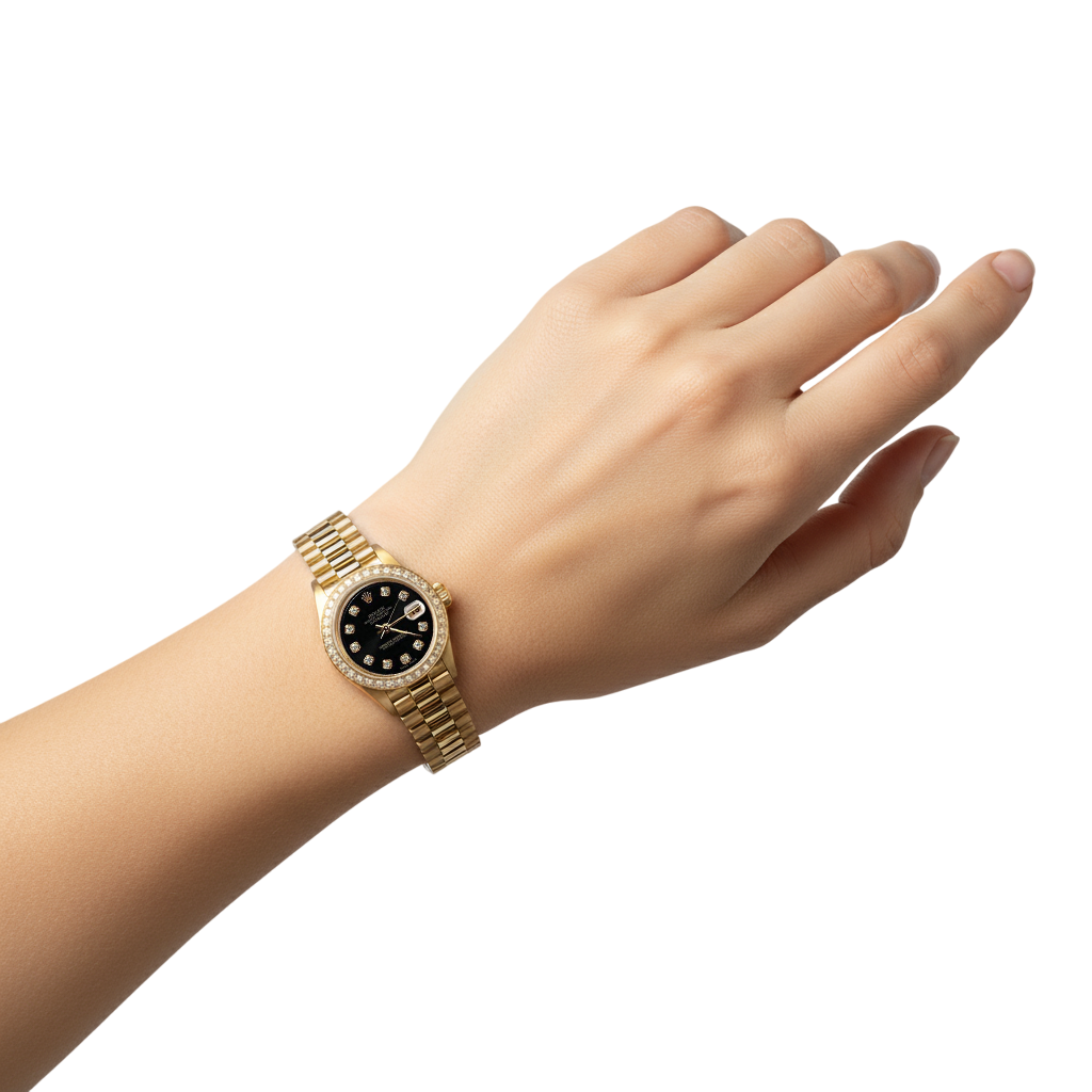 Rolex Presidential Style Watch Black Diamond Dial Bezel yg Datejust