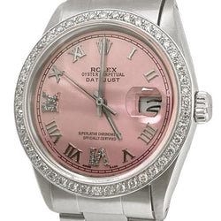 Rolex QUICK SET Pink Roman Dial Diamond Bezel Oyster Bracelet Men Watch 36 mm QUICK SET