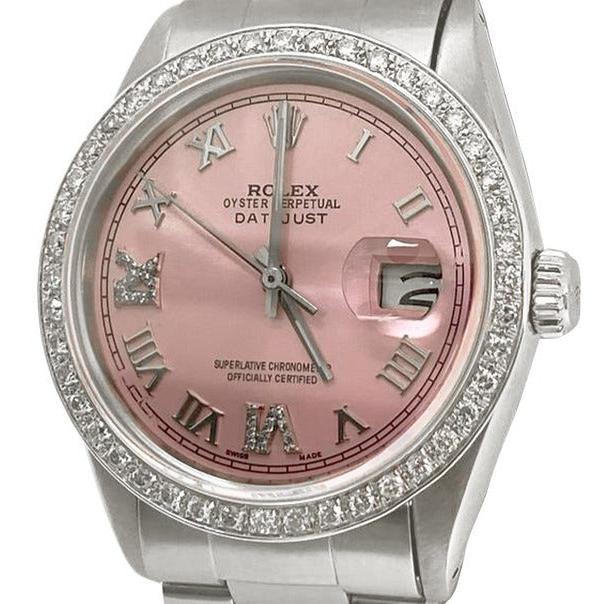 Rolex QUICK SET Pink Roman Dial Diamond Bezel Oyster Bracelet Men Watch 36 mm QUICK SET