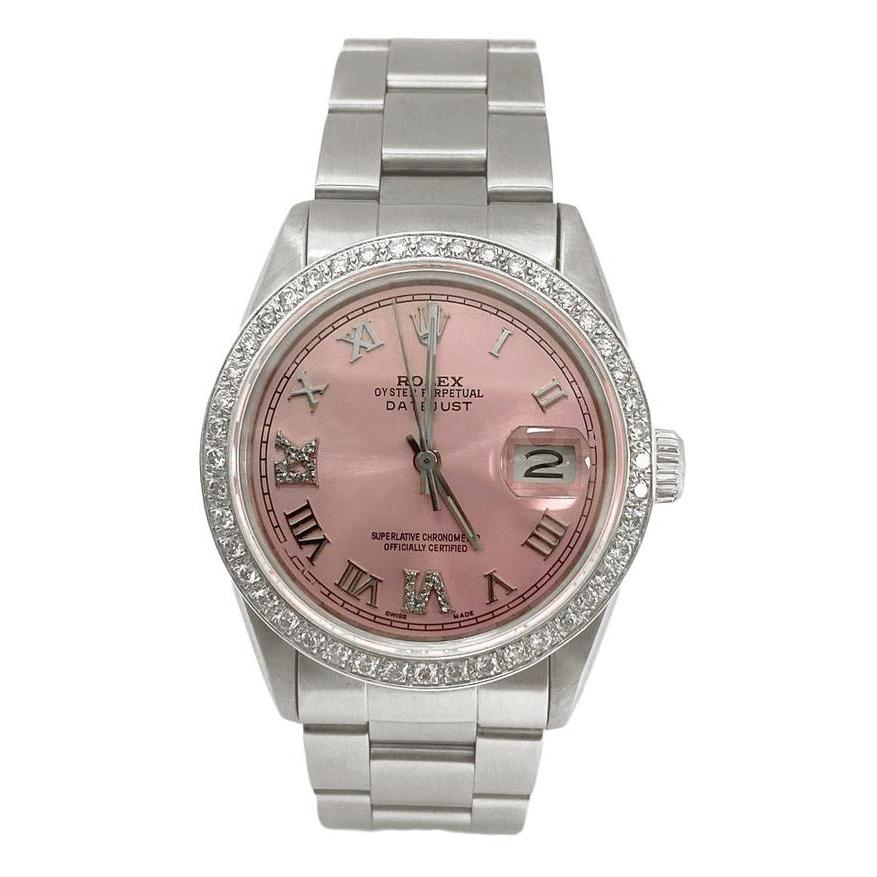 Rolex QUICK SET Pink Roman Dial Diamond Bezel Oyster Bracelet Men Watch 36 mm QUICK SET