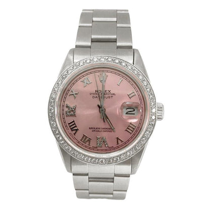 Rolex QUICK SET Pink Roman Dial Diamond Bezel Oyster Bracelet Men Watch 36 mm QUICK SET