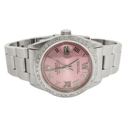 Rolex QUICK SET Pink Roman Dial Diamond Bezel Oyster Bracelet Men Watch 36 mm QUICK SET