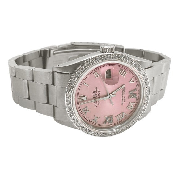 Rolex QUICK SET Pink Roman Dial Diamond Bezel Oyster Bracelet Men Watch 36 mm QUICK SET