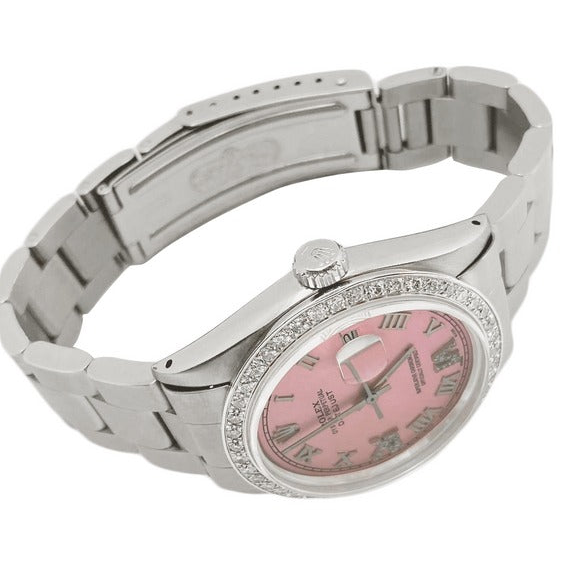 Rolex QUICK SET Pink Roman Dial Diamond Bezel Oyster Bracelet Men Watch 36 mm QUICK SET