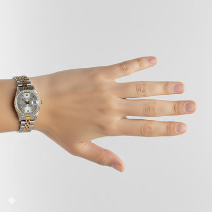 Rolex Silver Diamond Dial Datejust Women Watch Two Tone Bracelet P2