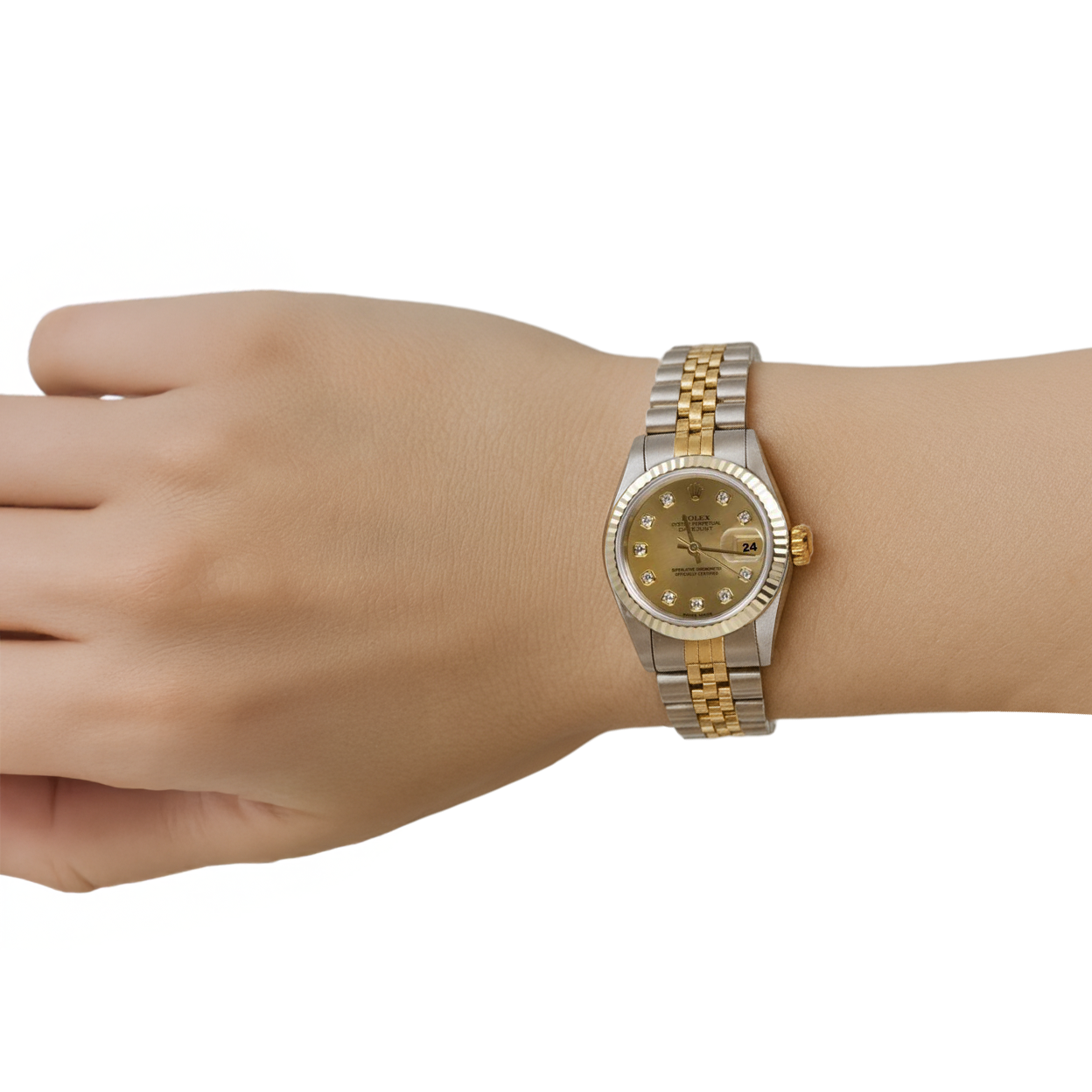 Rolex Ss & Gold Datejust Ladywatch Champagne Diamond Fluted Bezel P1