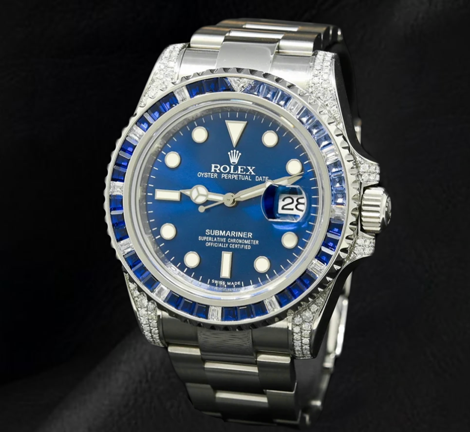 Rolex Submariner 116610LN Date 40mm Diamond With Blue Sapphire Bezel Stainless Steel Watch