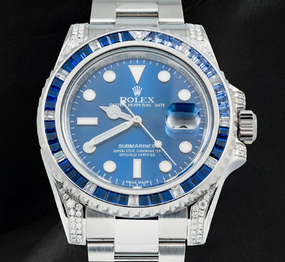 Rolex Submariner 116610LN Date 40mm Diamond With Blue Sapphire Bezel Stainless Steel Watch