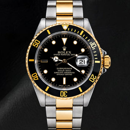 Rolex Submariner Date 16803 40MM Black Dial Two Tone Watch