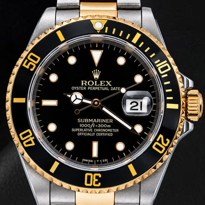 Rolex Submariner Date 16803 40MM Black Dial Two Tone Watch