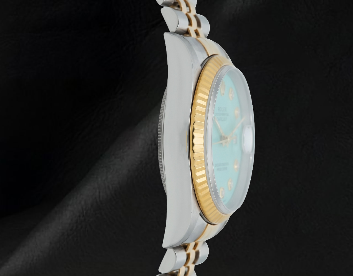 Rolex Turquoise Diamond Dial 16013 Datejust 36mm Fluted Bezel Watch Two Tone