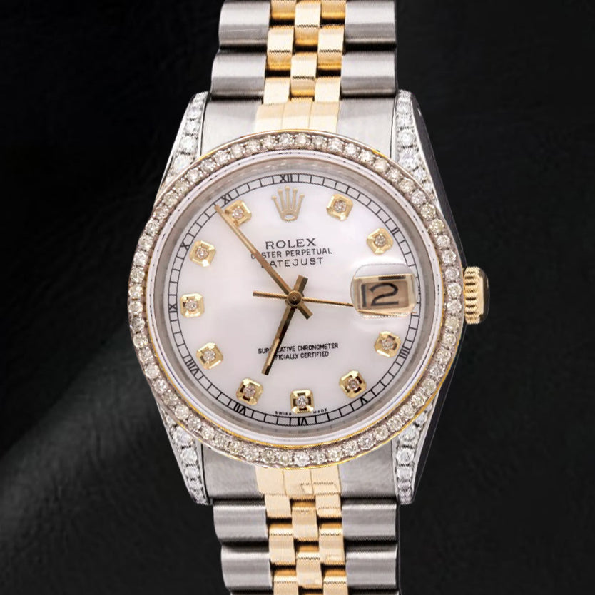 Rolex Two Tone Jubilee Bracelet Watch 36 Mm Dj White Diamond Dial Bezel