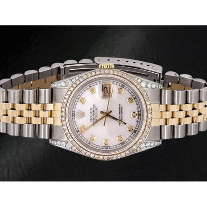 Rolex Two Tone Jubilee Bracelet Watch 36 Mm Dj White Diamond Dial Bezel