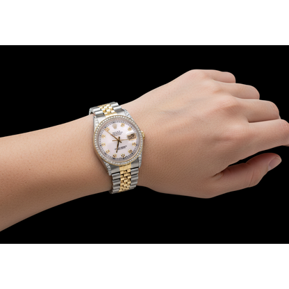 Rolex Two Tone Jubilee Bracelet Watch 36 Mm Dj White Diamond Dial Bezel P1