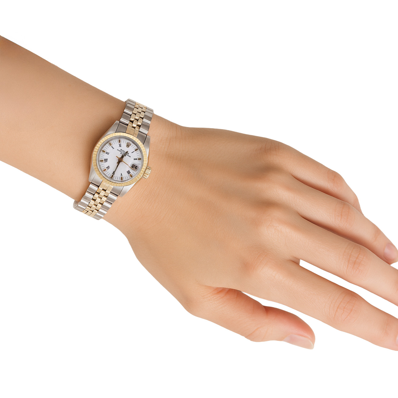 Rolex Two Tone Oyster Perpetual Date Watch Ladies Jubilee Bracelet P4