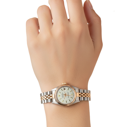 Rolex White Stick Dial Very Fine Ladies Yellow Gold Watch Jubilee P3