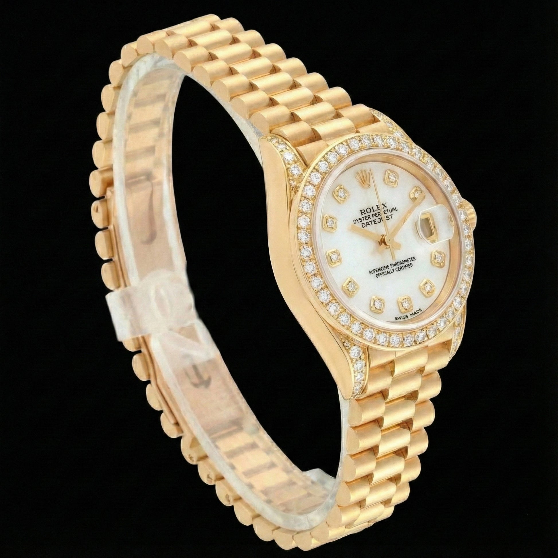 Rolex Women President Style Watch Yellow Gold Diamond Mop Dial