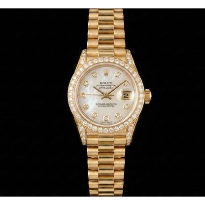 Rolex Women President Style Watch Yellow Gold Diamond Mop Dial