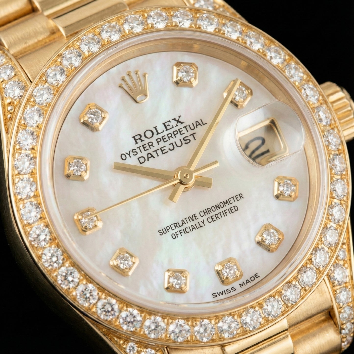 Rolex Women President Style Watch Yellow Gold Diamond Mop Dial