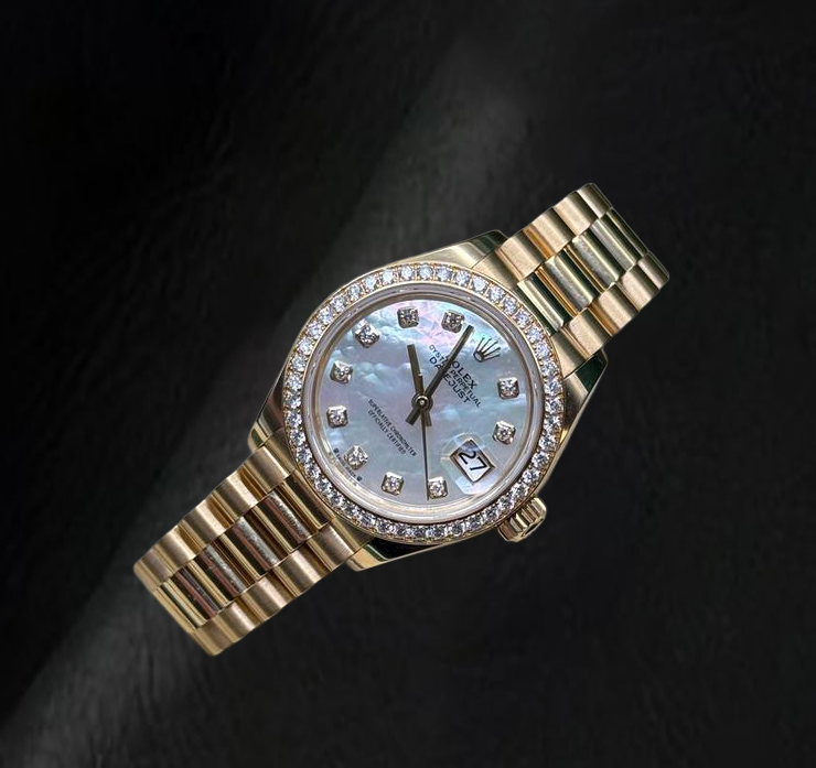 Rolex Yellow Gold Presidential 28 mm White Mother Of Pearl Diamond Dial Watch