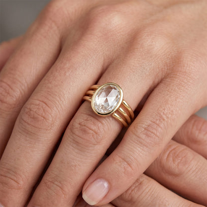 Rose Cut Single Stone Ring – Brilliant Diamond 3 ct 14K Yellow