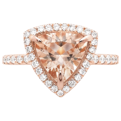 Rose Gold 14K 16.75 Ct Trillion Morganite And Round Natural Earth Mined Diamonds Ring