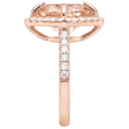 Rose Gold 14K 16.75 Ct Trillion Morganite And Round Natural Earth Mined Diamonds Ring