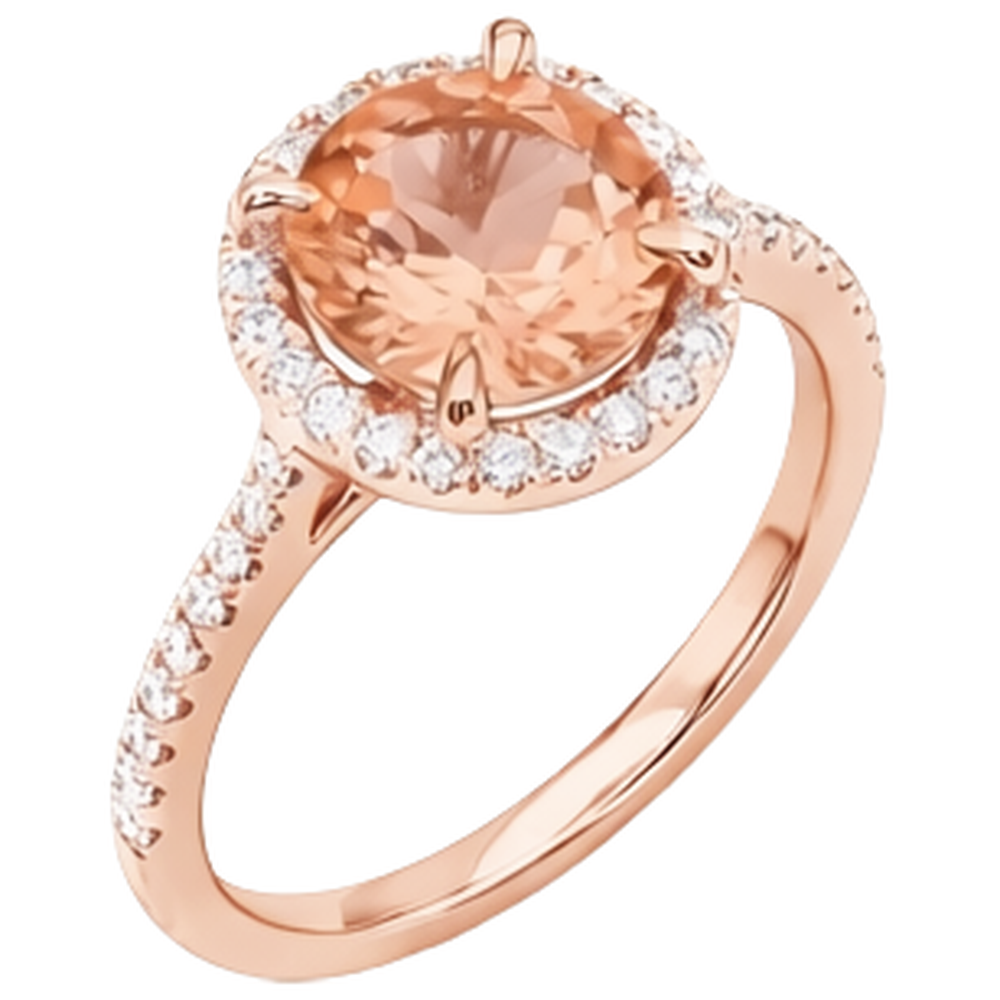 Rose Gold 14K 9 Carats Round Cut Morganite And Natural Earth Mined Diamonds Ring New