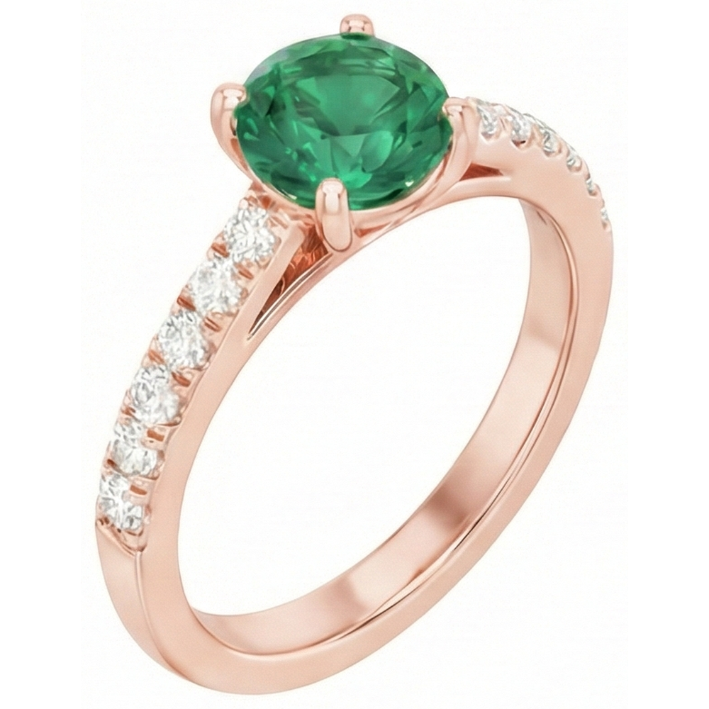 Rose Gold 14K Green Emerald GIA 2.50 Carats Natural Earth Mined Diamonds Anniversary Ring New