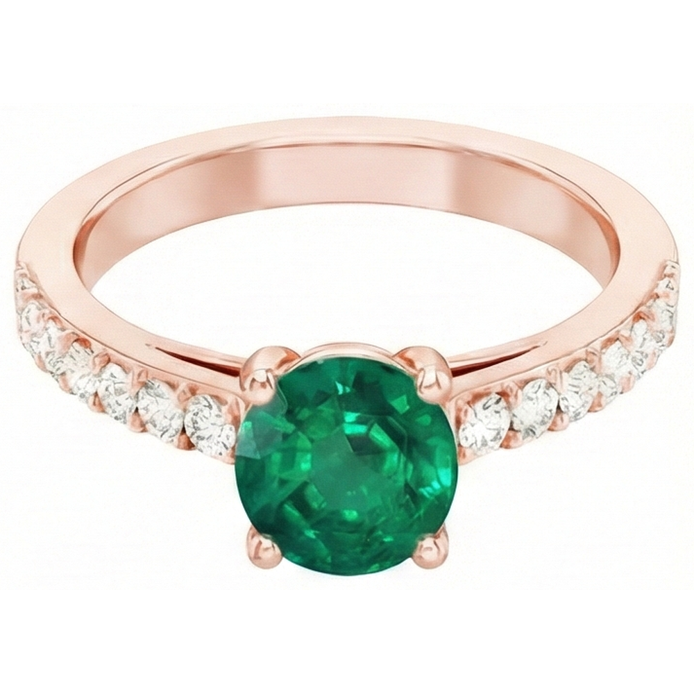 Rose Gold 14K Green Emerald GIA 2.50 Carats Natural Earth Mined Diamonds Anniversary Ring New