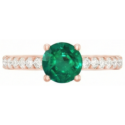 Rose Gold 14K Green Emerald GIA 2.50 Carats Natural Earth Mined Diamonds Anniversary Ring New