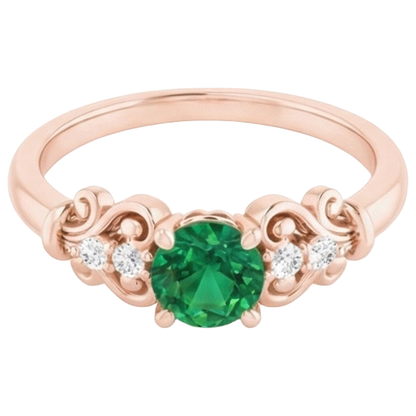 Rose Gold 14K Natural Earth Mined Diamond Round Green Emerald GIA Ring 1.40 Carats
