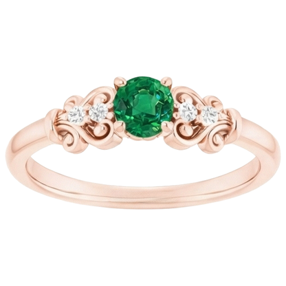 Rose Gold 14K Natural Earth Mined Diamond Round Green Emerald GIA Ring 1.40 Carats