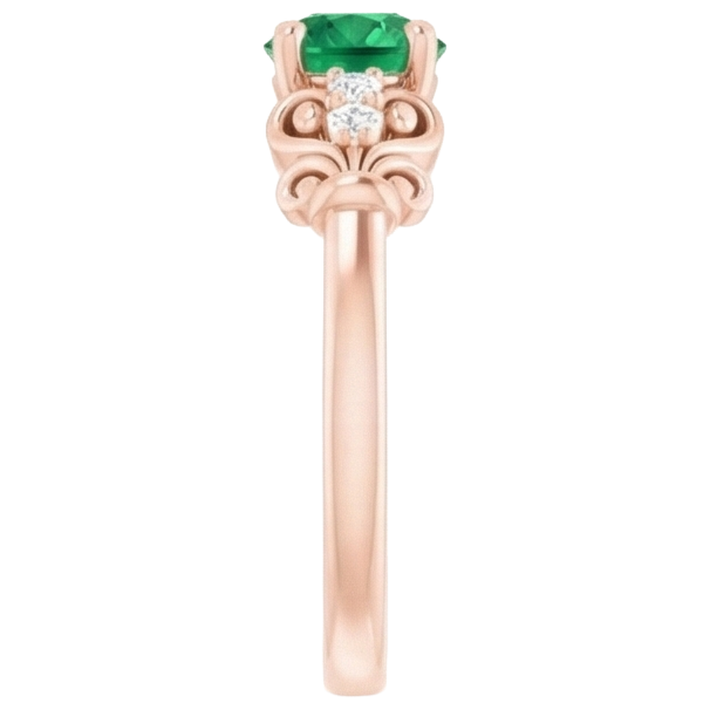 Rose Gold 14K Natural Earth Mined Diamond Round Green Emerald GIA Ring 1.40 Carats