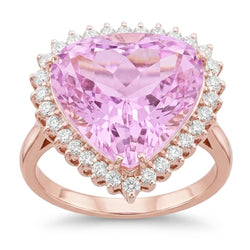 Rose Gold 19.25 Carats Trillion Kunzite With Round Natural Earth Mined Diamonds Ring