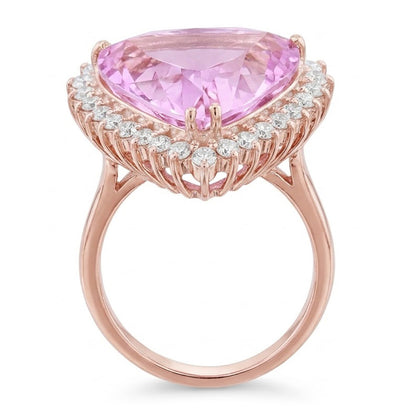 Rose Gold 19.25 Carats Trillion Kunzite With Round Natural Earth Mined Diamonds Ring