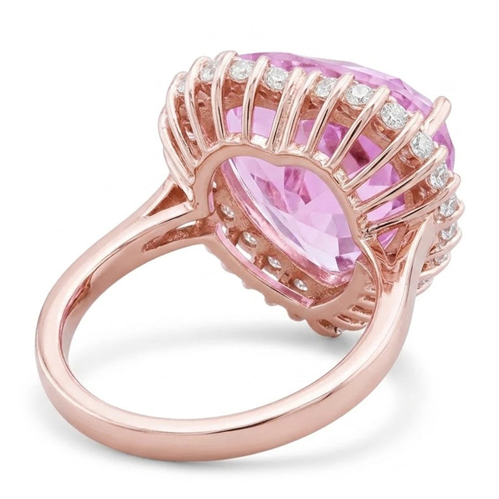 Rose Gold 19.25 Carats Trillion Kunzite With Round Natural Earth Mined Diamonds Ring