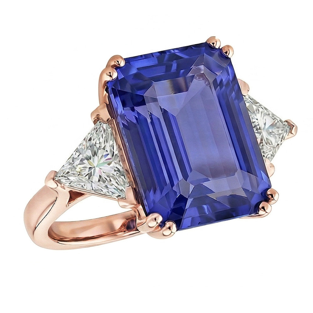 Rose Gold 3 Stone Anniversary Ring Blue Sapphire Natural Earth Mined Diamonds 3.50 Carats