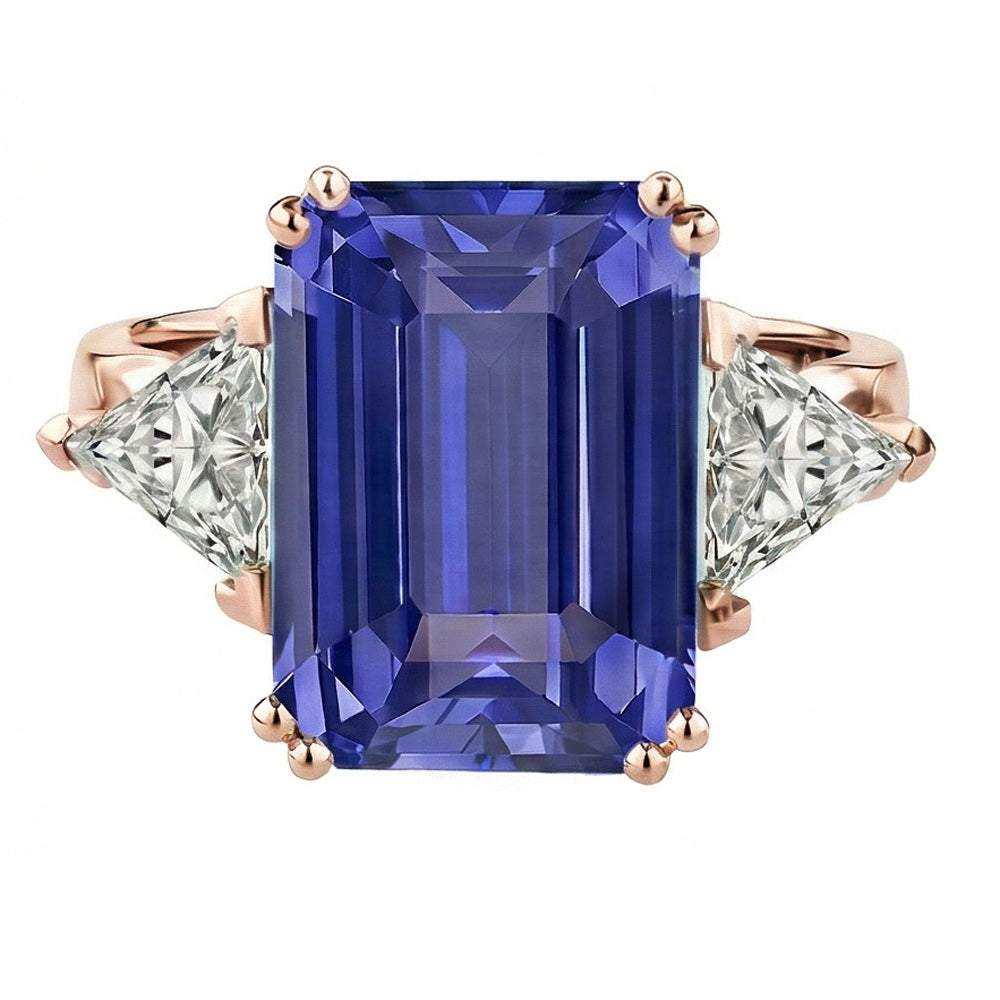 Rose Gold 3 Stone Anniversary Ring Blue Sapphire Natural Earth Mined Diamonds 3.50 Carats