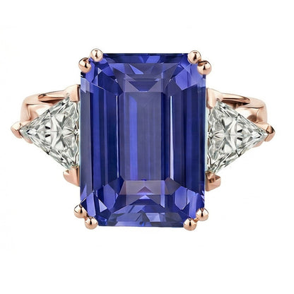Rose Gold 3 Stone Anniversary Ring Blue Sapphire Natural Earth Mined Diamonds 3.50 Carats