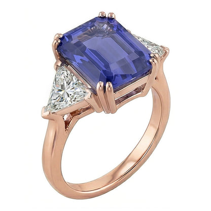 Rose Gold 3 Stone Anniversary Ring Blue Sapphire Natural Earth Mined Diamonds 3.50 Carats