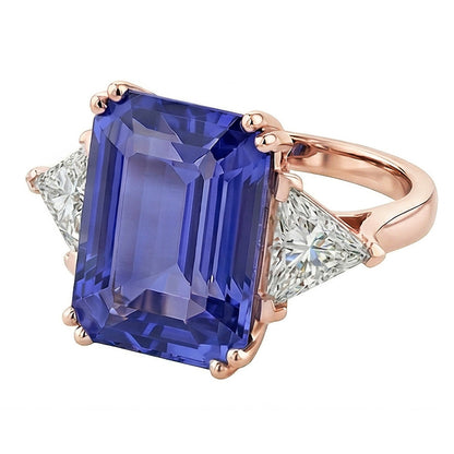 Rose Gold 3 Stone Anniversary Ring Blue Sapphire Natural Earth Mined Diamonds 3.50 Carats