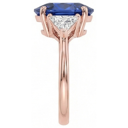 Rose Gold 3 Stone Ring Oval Blue Sapphire & Natural Earth Mined Diamond 8.25 Carats