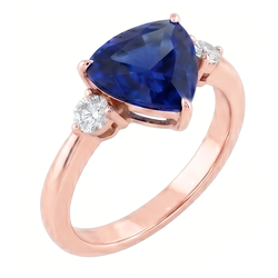 Rose Gold 3 Stone Trillion Sapphire & Round Natural Earth Mined Diamond Ring 1.75 Carats